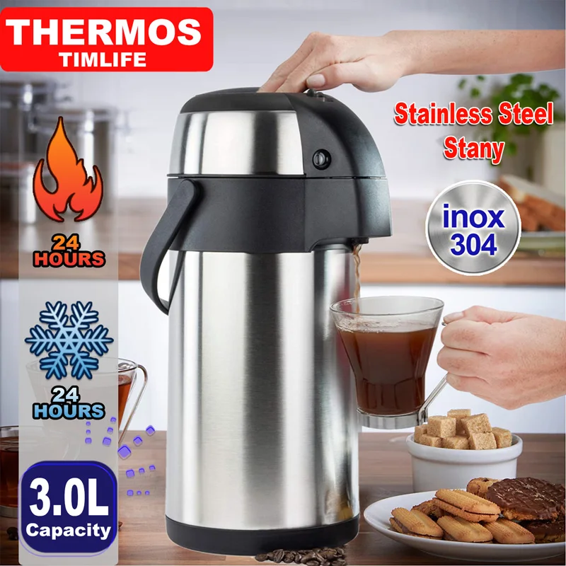 Airpot Thermos Coffee Carafe Insulated Inox Stainless Steel Coffee Beverage  Dispenser with Pump Thermal Vacuum Jug Free Shipping - AliExpress