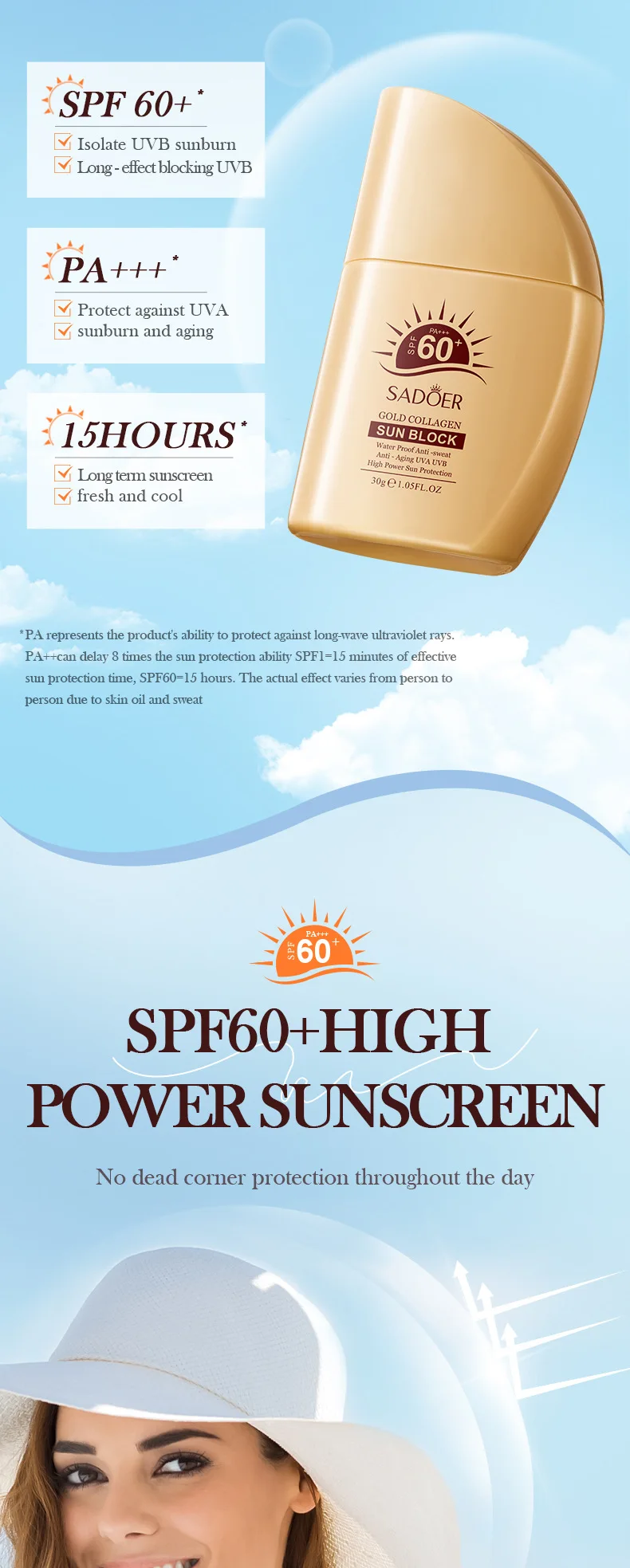 Crème solaire au collagène doré pour le visage et le corps uv_voghion.com