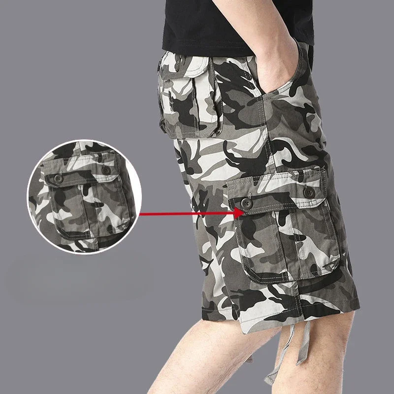 thumbnail image 1 of Pantalones cortos para hombre, anchos, holgados, de gran tamaño, con botones, pantalones cortos cargo para hombre, sueltos, populares, elegantes, casuales, de algodón, vintage, nuevos en Y2k, 1 of 5