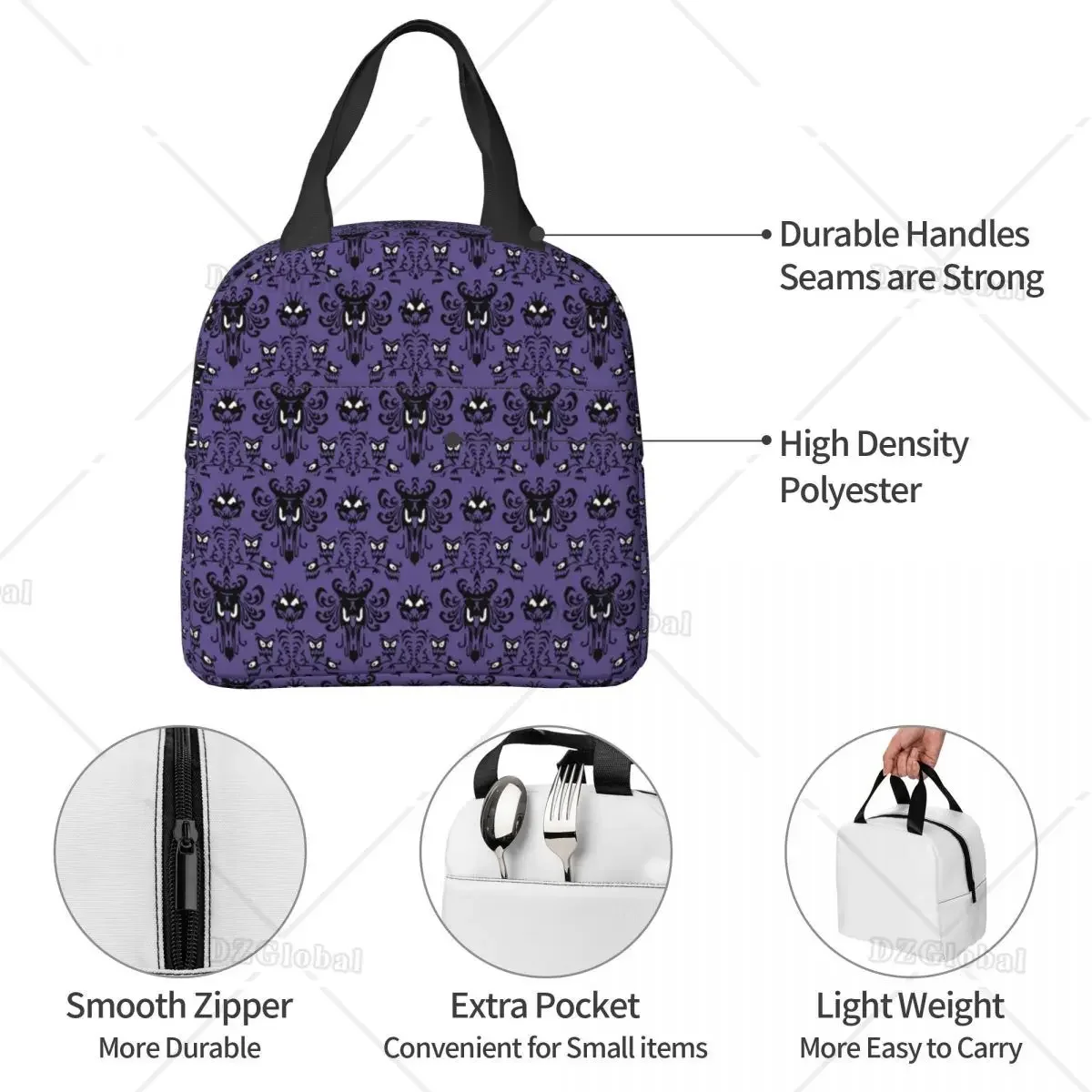 Haunted Mansion Insulated Lunch Bag Waterproof Cooler Lunch Box for Men Women Reusable Thermal Tote Bag for Office Work School