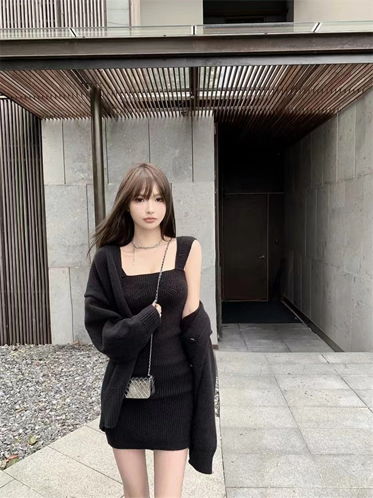 

Women Sweater Winter 2 Piece Sets Elegnat Knitted Suits Female Sweaters Vintage Womens Dress High Waist Autumn Vintage Vestidos