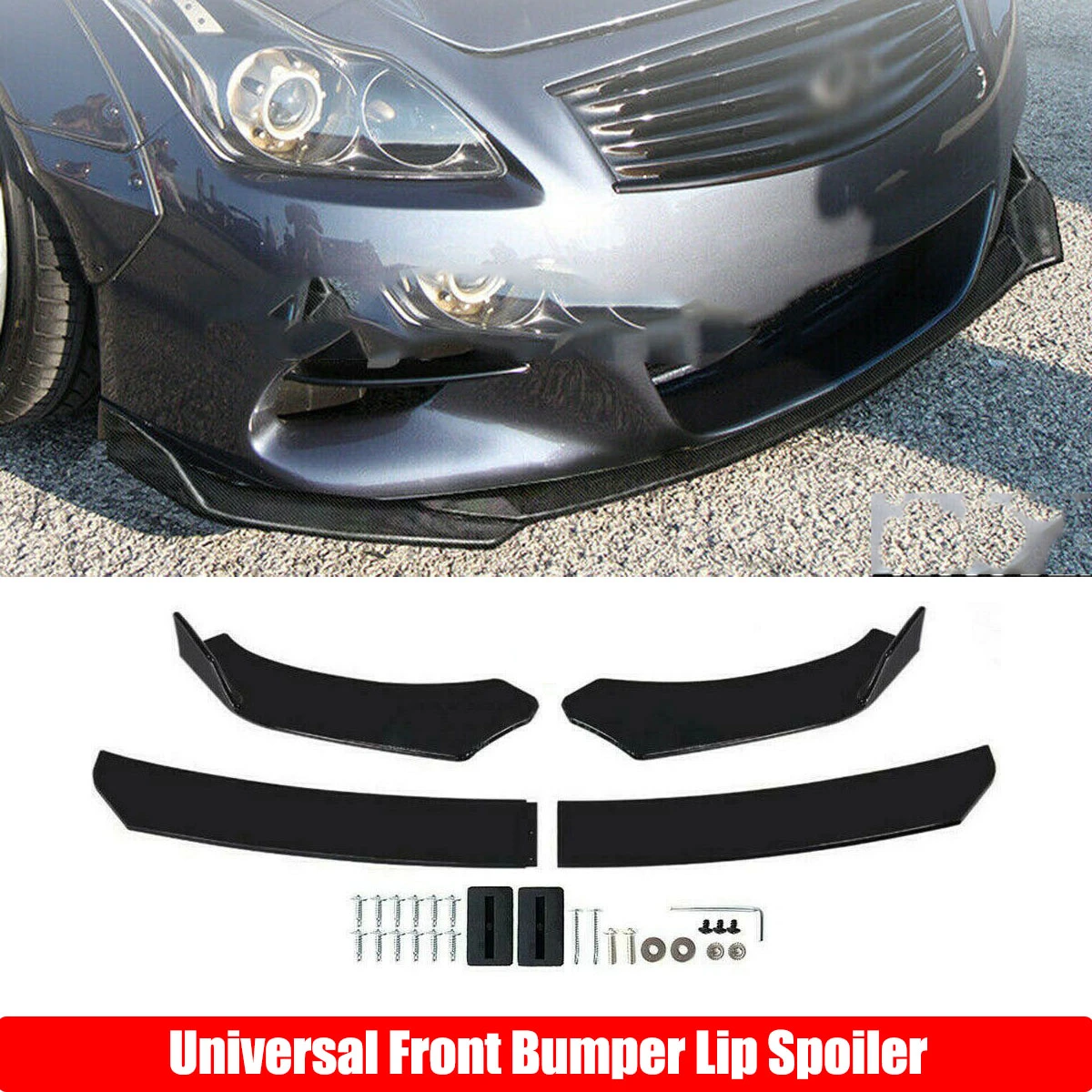 4PCS Front Bumper Lip Spoiler Side Splitter Chin Body Kit Guards