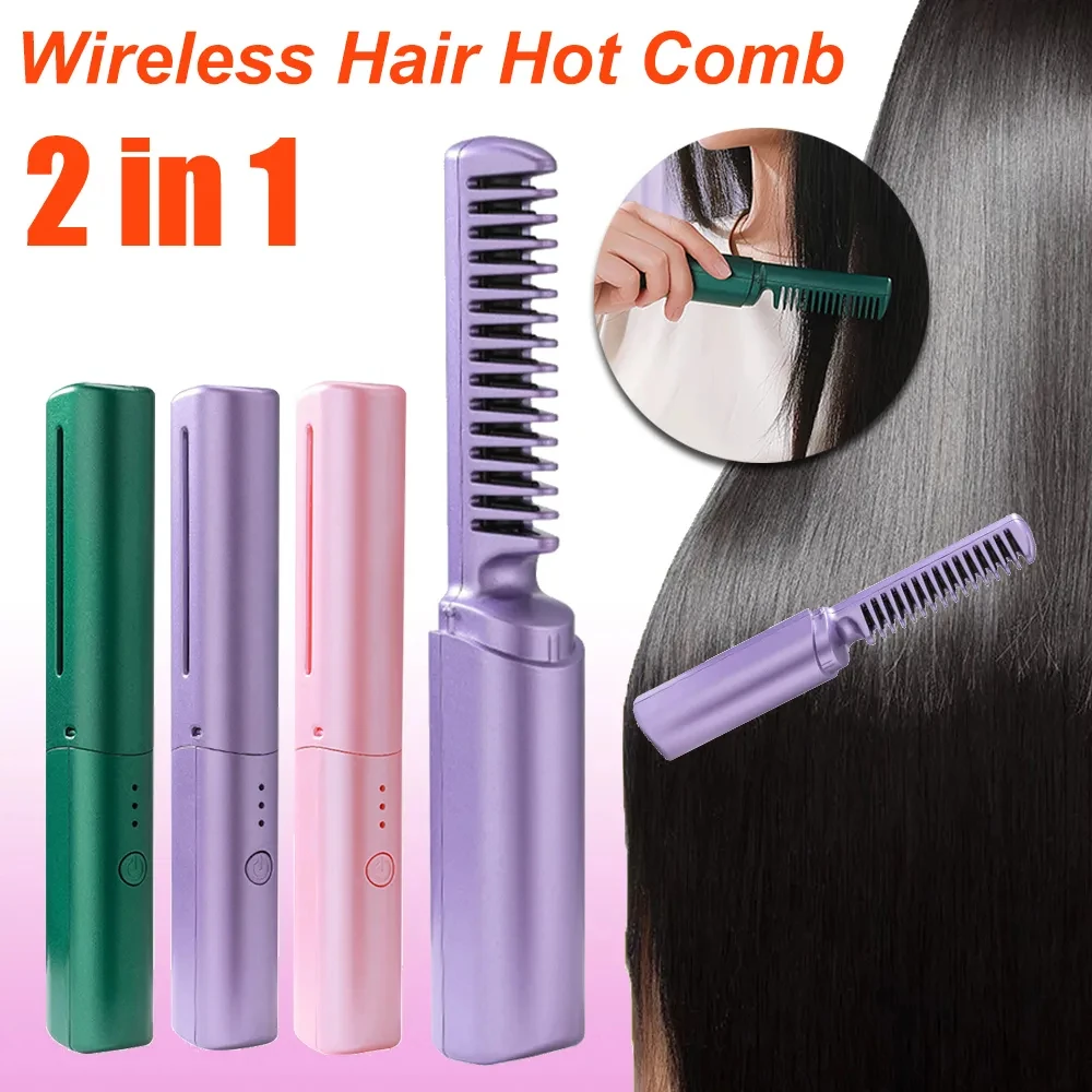 4000mah wireless professional hair straightener curler brush negative straightening ion curling comb tools fast heating sty d6o3 Professional Wireless Hair Straightener Curler Comb Fast Heating Negative Ion Straightening Curling Brush Hair Styling Tools