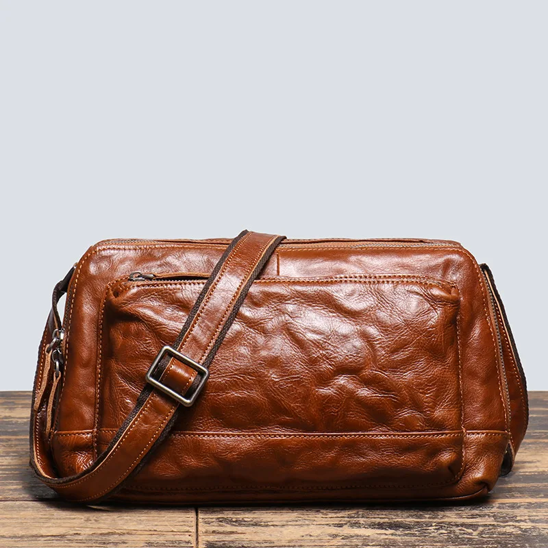 

Vintage Personalized Genuine Leather Men's Bag Cowhide One Shoulder Postman Bag Hand Grab Pattern Large Capacity Crossbody Bag