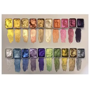 Set di pittura ad acquerello in metallo da 20 colori: scatola portatile incorporata con acquerelli solidi di perle scintillanti e materiali artistici completi