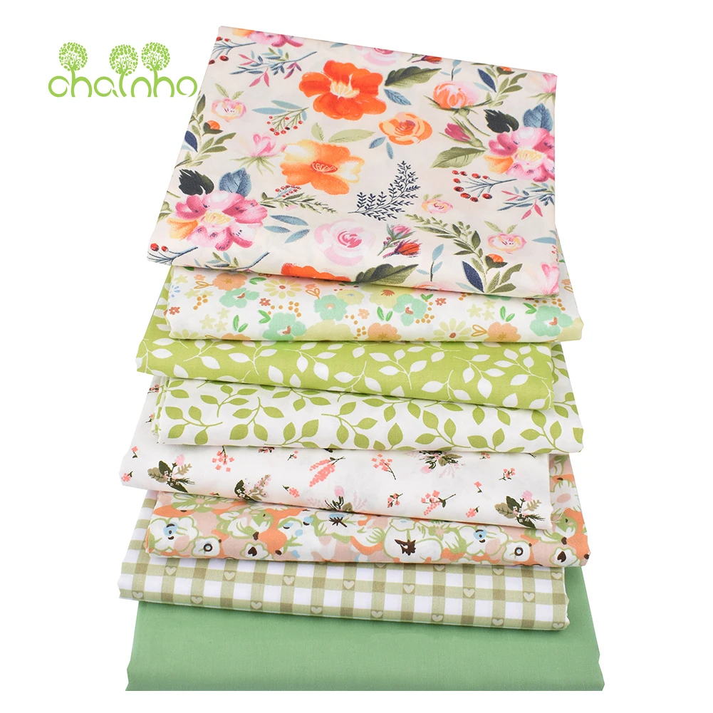 Chainho,Printed Twill Weave Cotton Fabric,DIY Sewing Quilting Material,Patchwork Cloth,Green Series,8 Designs,2 Sizes,15C76