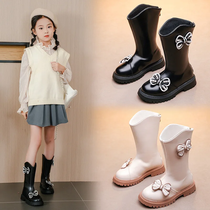 

Fashion Children's Knee-high Boots For Girls Leather Shoes 3-13Years Old Kids Shoes Bowknot Princess Boots for Autumn Winter