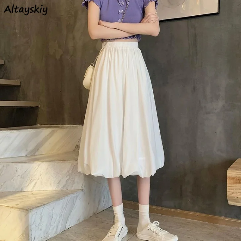 

Skirts Women Design Solid Sweet Ball Gown High Waist Students All-match Midi Skirt Korean Style Fashion Feminine Hot Sale Chic