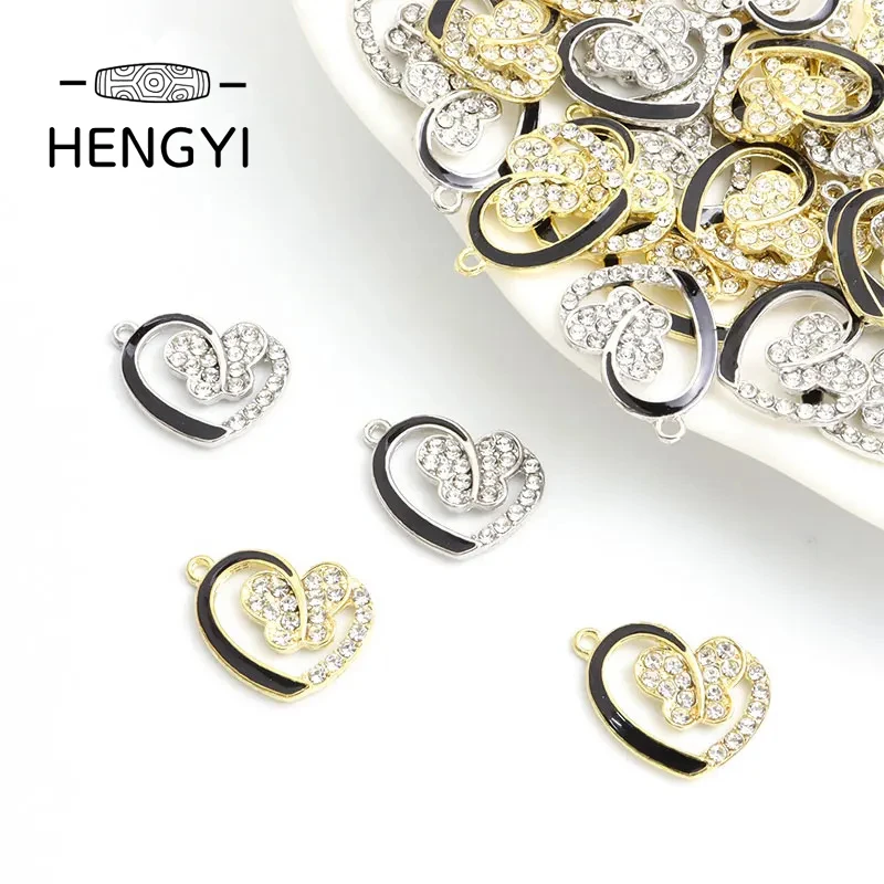 

10pcs Crystal Butterfly Charms Cute Enamel Heart Metal Pendants for DIY Jewelry Making Necklace Earrings Findings Supplies Craft