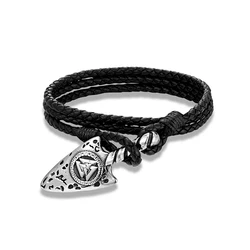 Stainless Steel Viking Axe & Wolf Leather Bracelet - Handmade Fashion Jewelry Gift (Style D)