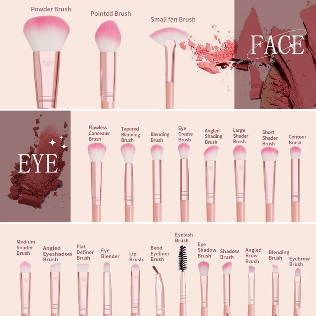 41887-ba3776.jpg MAANGE 27pcs Makeup Tools Kit 20pcs Foundation Contour Blush Brush Set with Triangle Powder Puff Makeup Remover Puff Travel Bag