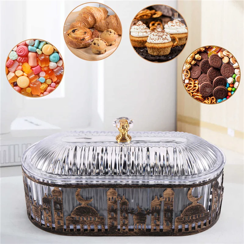 2 Pcs Ramadan Trays Withlid Dried Fruit Plate Snack Storage Tray Ramadan Food Storage Table Decorations As Shown