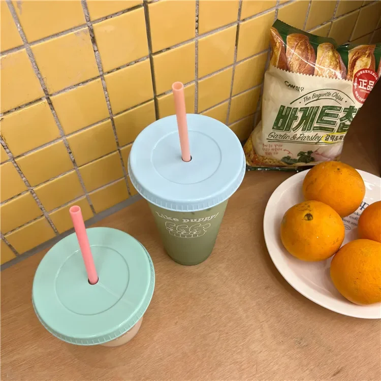 1pc Cute Water Bottle For Coffee Juice Milk Tea Kawaii Plastic Cold Cups With Lid Straw Portable Reusable Drinking Bottle BPA