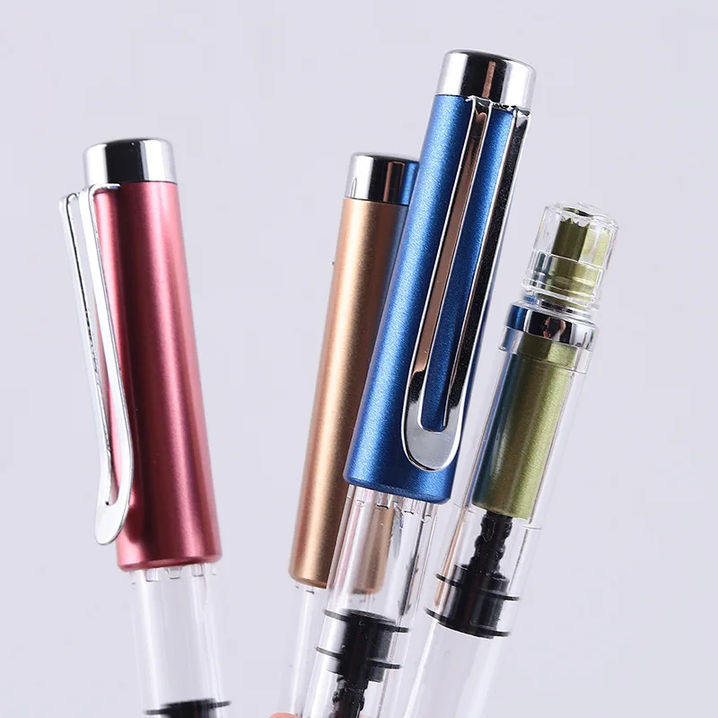1-Piece Transparent Piston Fountain Pen EF Nib Metal Clip Large Capacity Ink Pens School Office Writing Stationery 6
