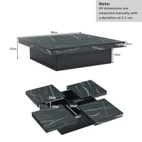 Table basse carrée noire moderne 90 x 90 x 25 cm, avec quatre tiroirs, plateau de table coulissant, rechargeable jusqu'à 30 kg 3