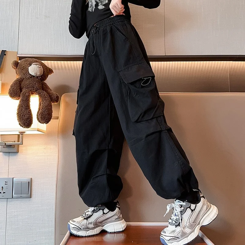 Kids Fashion Cargo Pants Girls Hip Hop Joggers Trousers Children Straight Baggy Sweatpants Spring Autumn Vintage Casual Pants