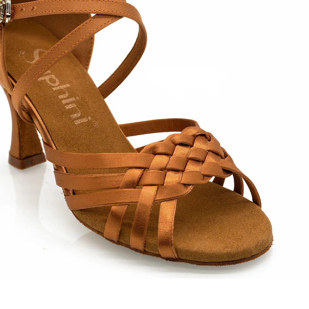 Suphini【Chica】Braid Bronze Satin 7.5/8.5/10cm Professional Latin Dance Shoes 5