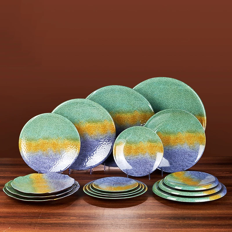 Three color Melamine Plate, Forest and ocean Style Sushi Plate, Fish Tray, Steak Tableware, Unbreakable Dinnerware