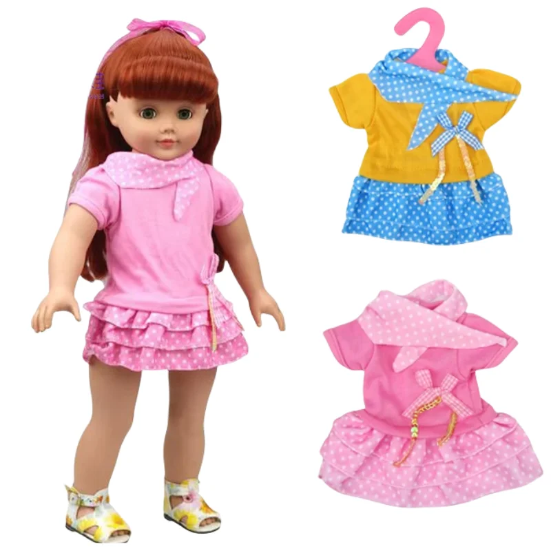 

1 piece pink blue color cute dress clothes for doll girl doll clothes set for 18" 45cm baby doll