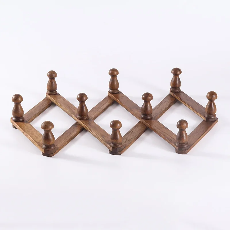 Solid Wood Telescopic Clothes Hanger, Foldable Hook, Thai, Pure Handmade, Artistic Decoration, Household