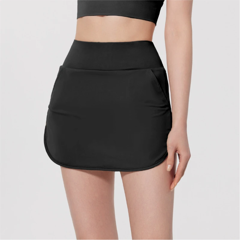 Women Tennis Skirts High Waist Sport Skorts Fake Two-Piece Badminton Shorts Girls Elastic Gym Fitness Running Skort With Pocket