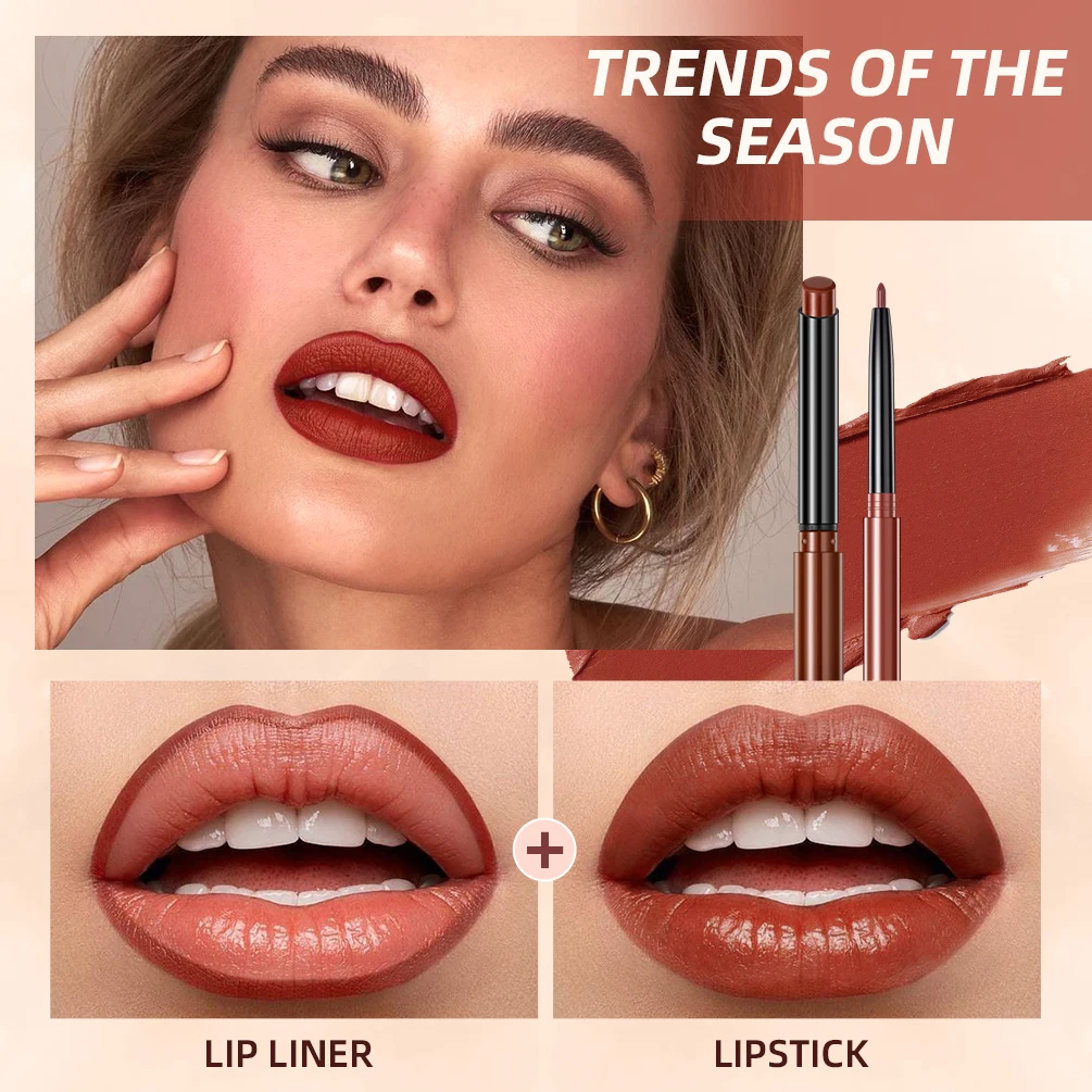 2023 New Matte Nude Lipstick Pen Long Lasting Lipliner Lip Pencil Waterproof Lip Liner Contour Sexy Red Lip Makeup Set For Women 2