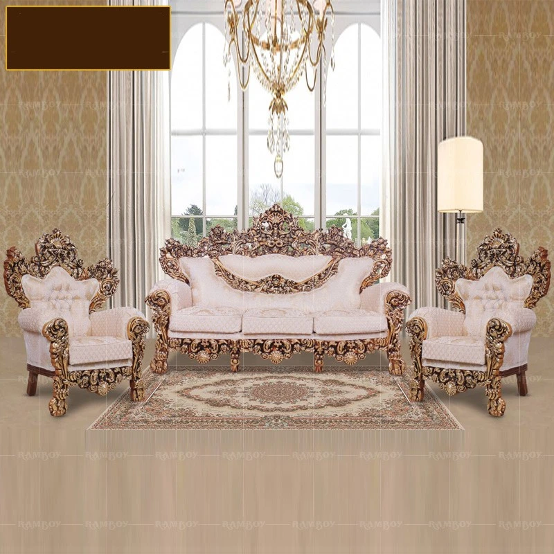 Europeanstyle solid wood carved fabric sofa luxury furniture villa