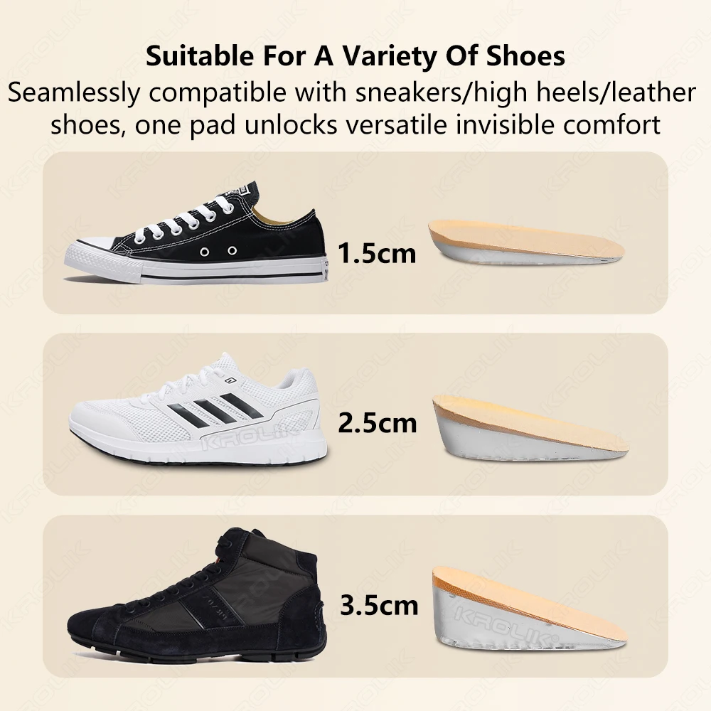 2pcs Invisible Silicone Shoe Insoles Adjustable 1.5-3.5cm, Anti-Slip Gel Heel Lifts for Sneakers/Heels Women Men, Breathable