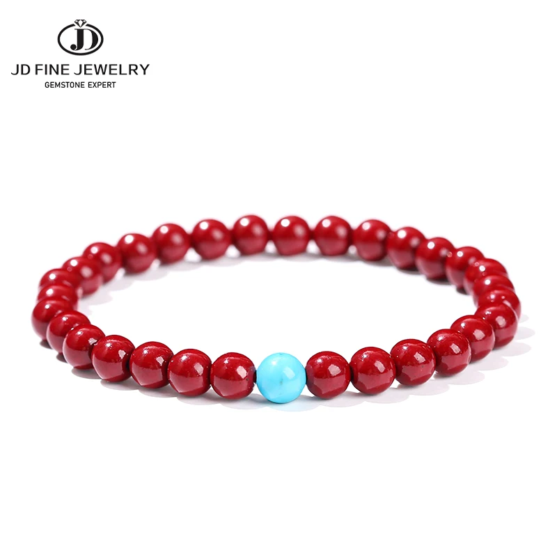 Jd Natural Stone Purple Cinabro Blue Turchese Single Circle Strand Bracciale Donna Vintage Elegant Stretch Yoga Healing Jewelry