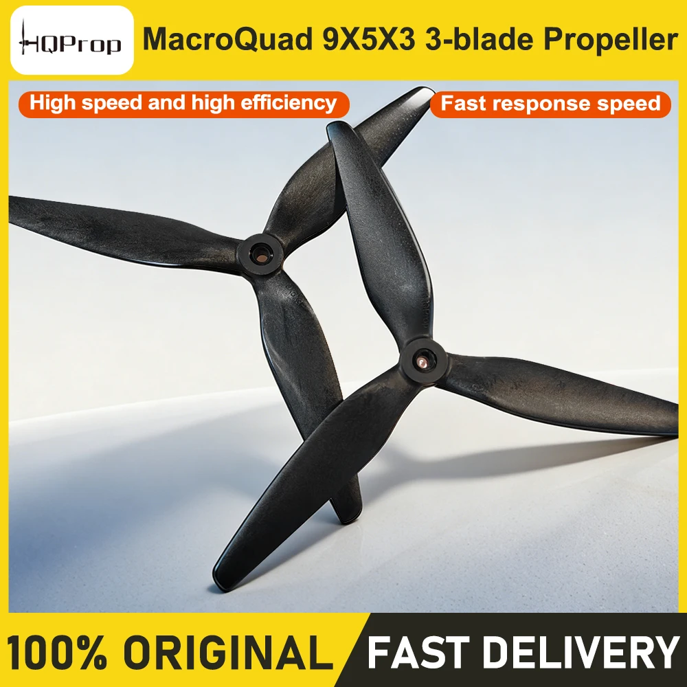 HQProp Macroquad 9X5X3 MQ9050 9-дюймовый трехлопастной нейлоновый пропеллер, армированный черным углеродом, для радиоуправляемых дронов с видом от первого лица