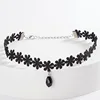 Collier Punk gothique en dentelle noire pour femmes, fleur en cristal, mode cuir noir velours, court et Sexy, ras du cou, bijoux