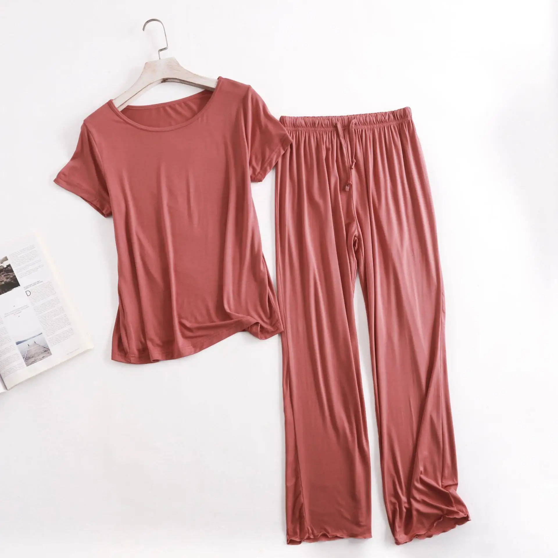 M-3XL Neues Kurzarm-Langhosen-Set Komfortable Modal-Schlafbekleidung Damen Pyjama-Set Lässige Heimkleidung Damen Nachtwäsche – Detail 6