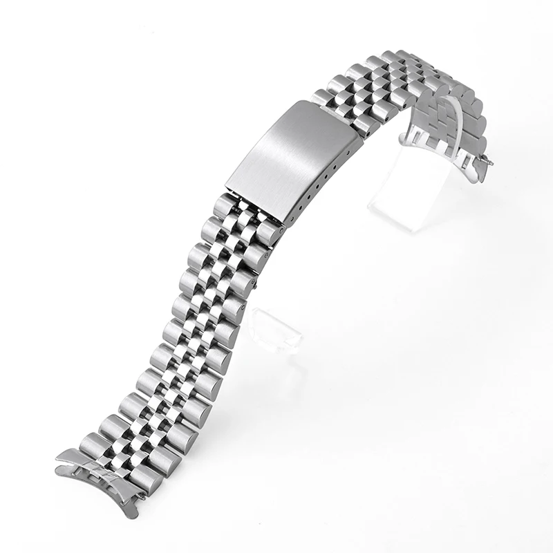 Stainless Steel Watch Strap with Curved End and Folding Buckle
