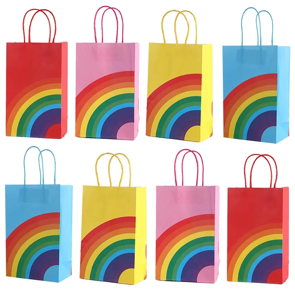 6/10/20/50 Stück Regenbogen-Themen-Papiertüten für Hochzeiten, Süßigkeiten, Kekse, Geschenkverpackungen, Handtaschen, Geburtstagsparty-Zubehör