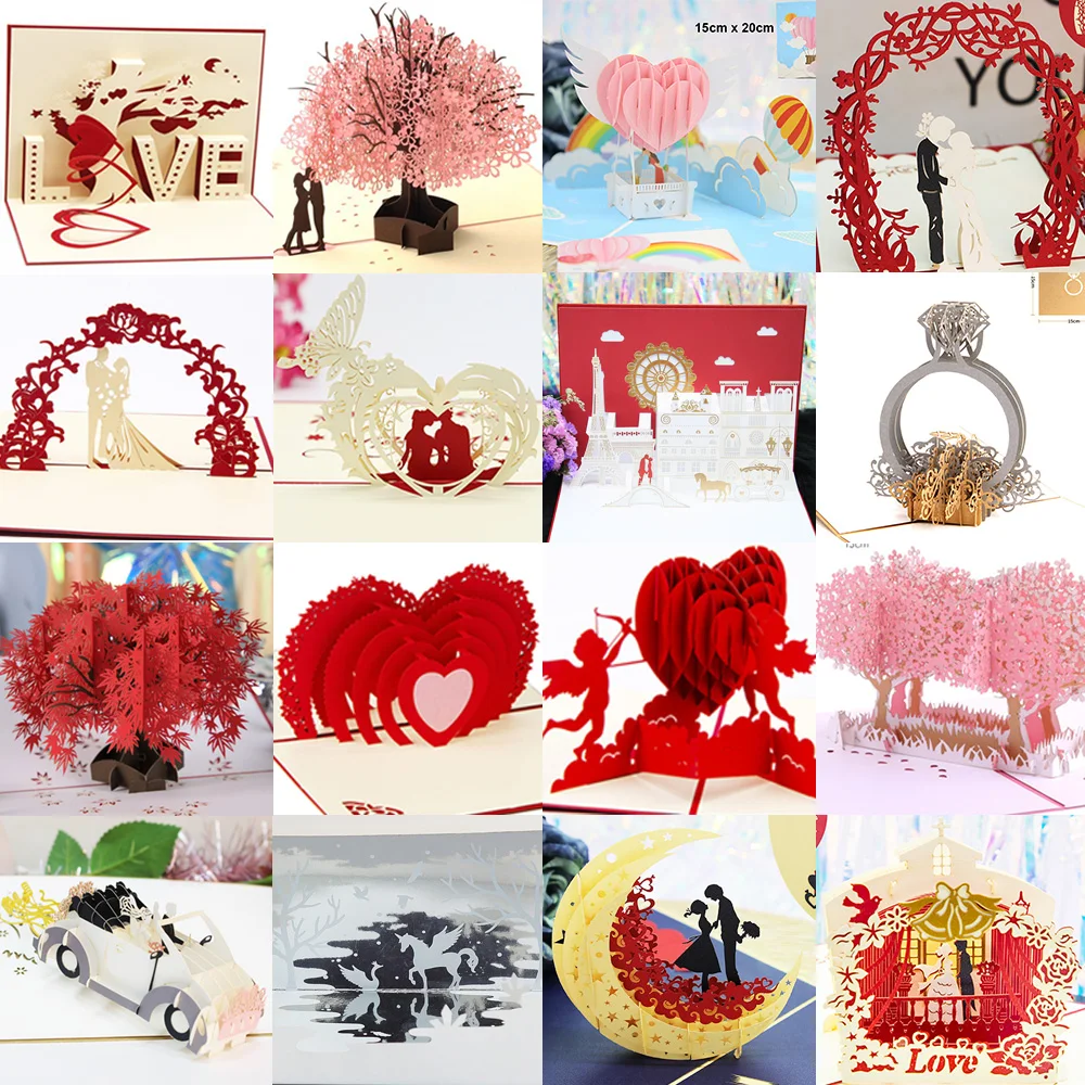 3D Pop UP Wedding Invitation Greeting Cards Valentines Day Lovers Gift Card Flower For Girlfriend Teacher Mather Day