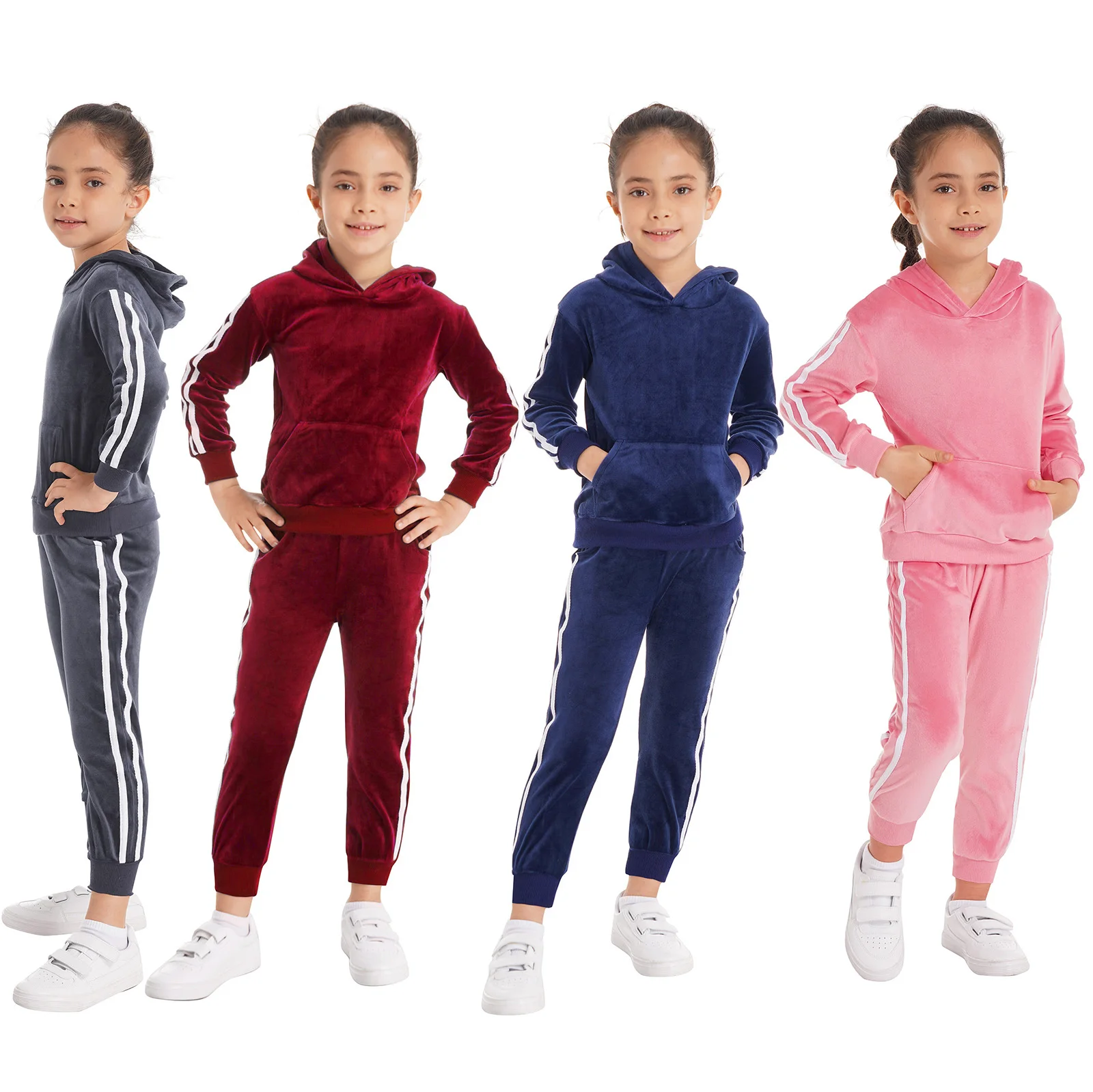 Boys Girls Velvet Hooded Tracksuit Sweatshirt Top Sweatpants Hoodie Outfit Set 