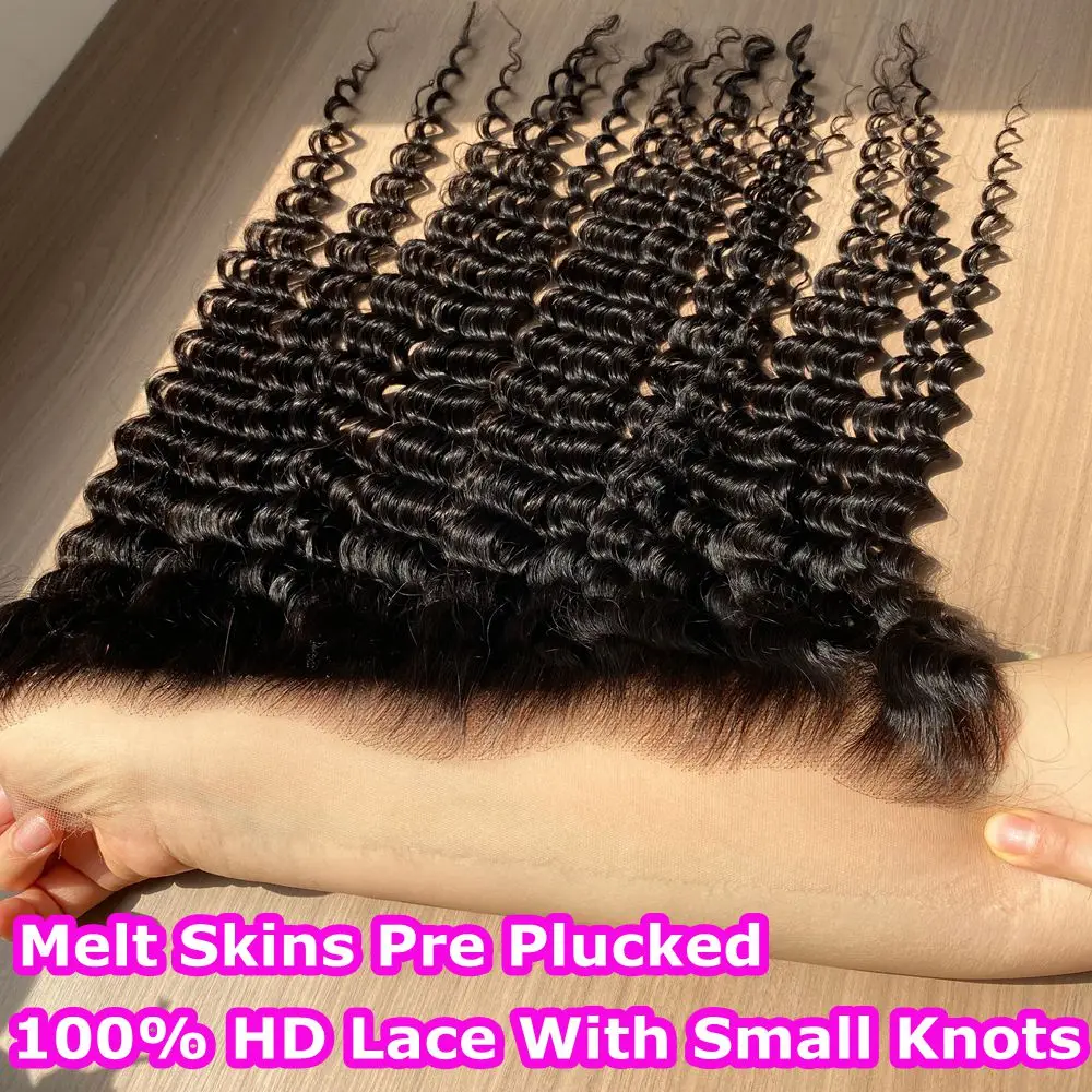 Deep Wave Skinlike HD Lace 13X4 Ear to Ear Lace Frontal Closure Melt SkinsPre-Plucked Invisible HD DDEEP Wave Human Hair