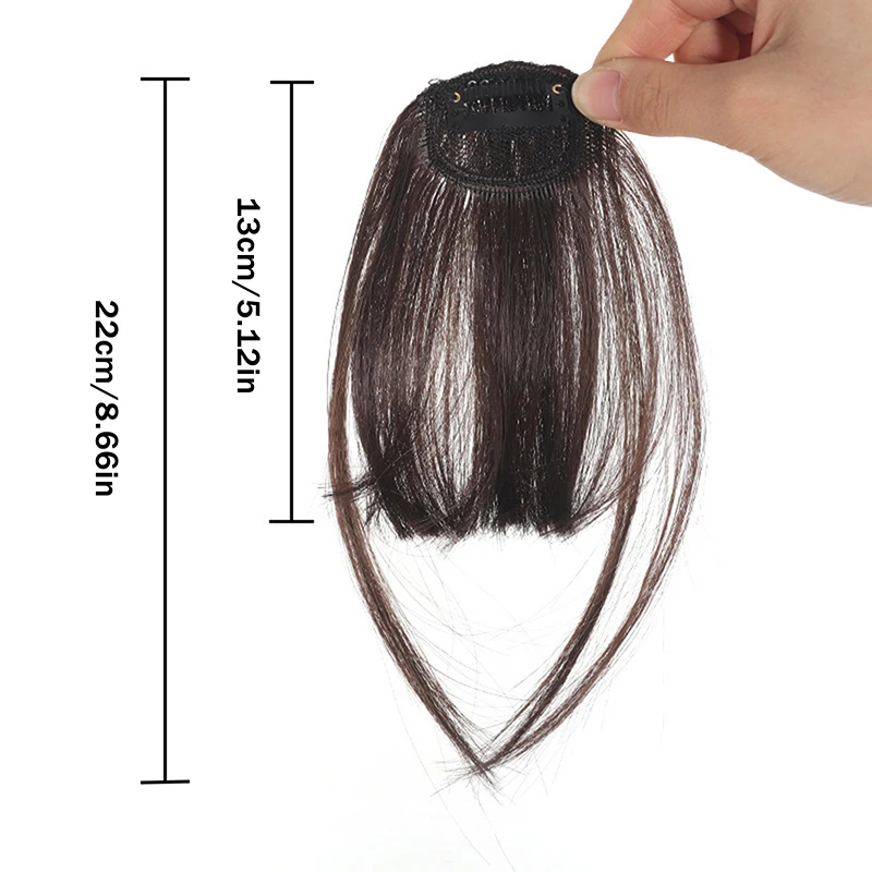 Frange Sintetiche Finte Effetto Naturale, Extension Capelli Frontali, Frangia Nera Marrone con Clip, Doppie Ciuffe Laterali per Acconciature - immagine 6