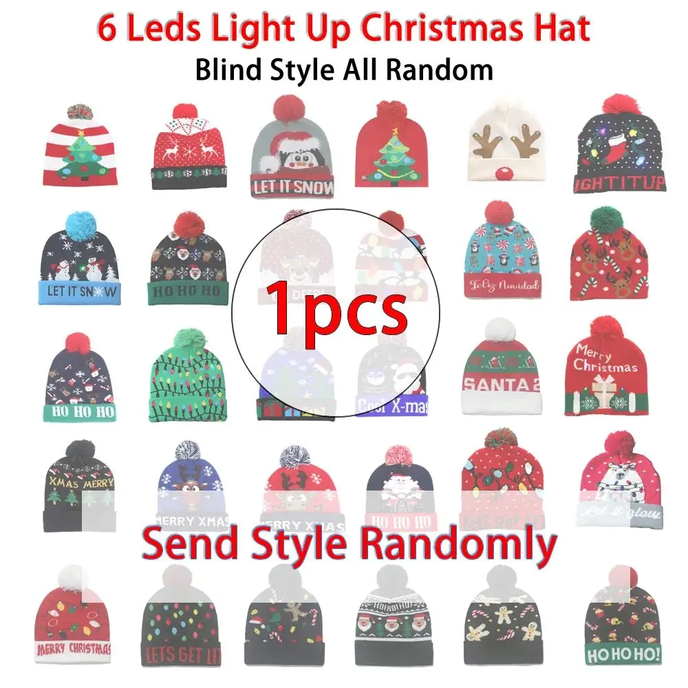 1/2pcs Blind Style LED Christmas Hat Light Up Knitted Cap Color Flashing Christmas Gift for Xmas New Year Party Decorations