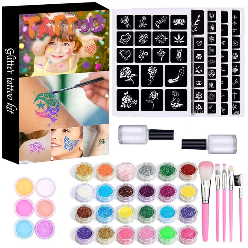 

RXJC Glitter Set Temporary Tattoos with Box for Kids Teenagers and Adults