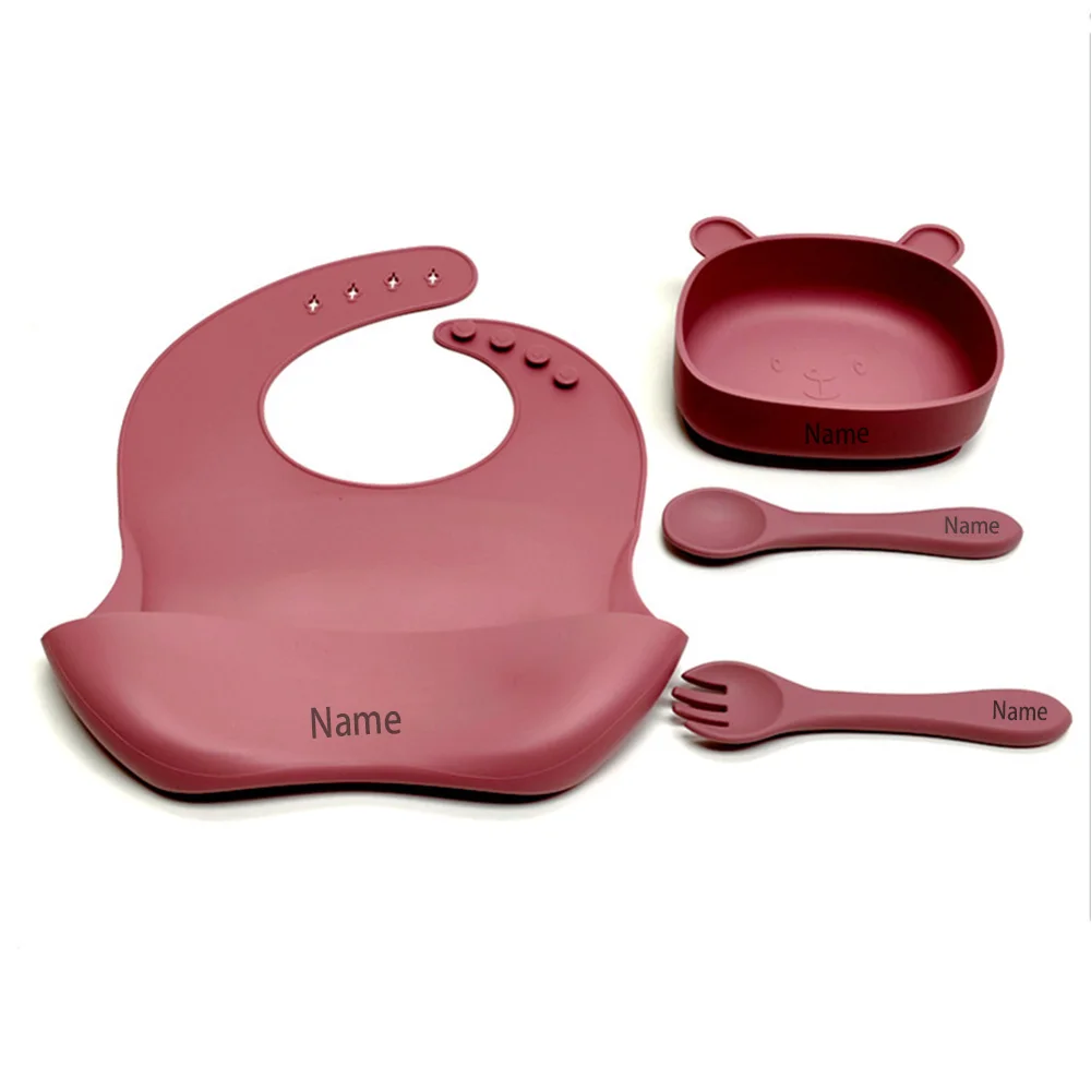4-Piece Silicone Tableware Set with Free Name Engraving Creative gifts tailored for boys and girls