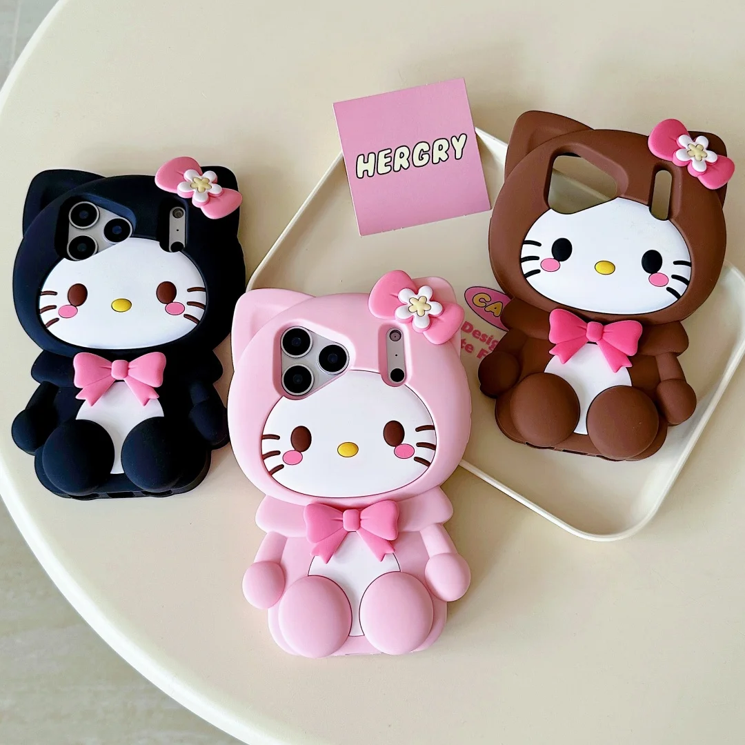Bowknot Kitty Cat 3D Silicone Soft Phone Case - Protective Cover