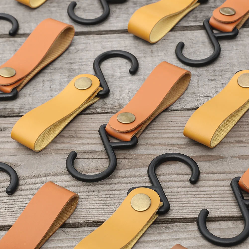 

PU Leather S Shelf Hooks Metal Camping Hook Camping Hook Hanger Metal Portable for Hanging Pots Pans Utensils