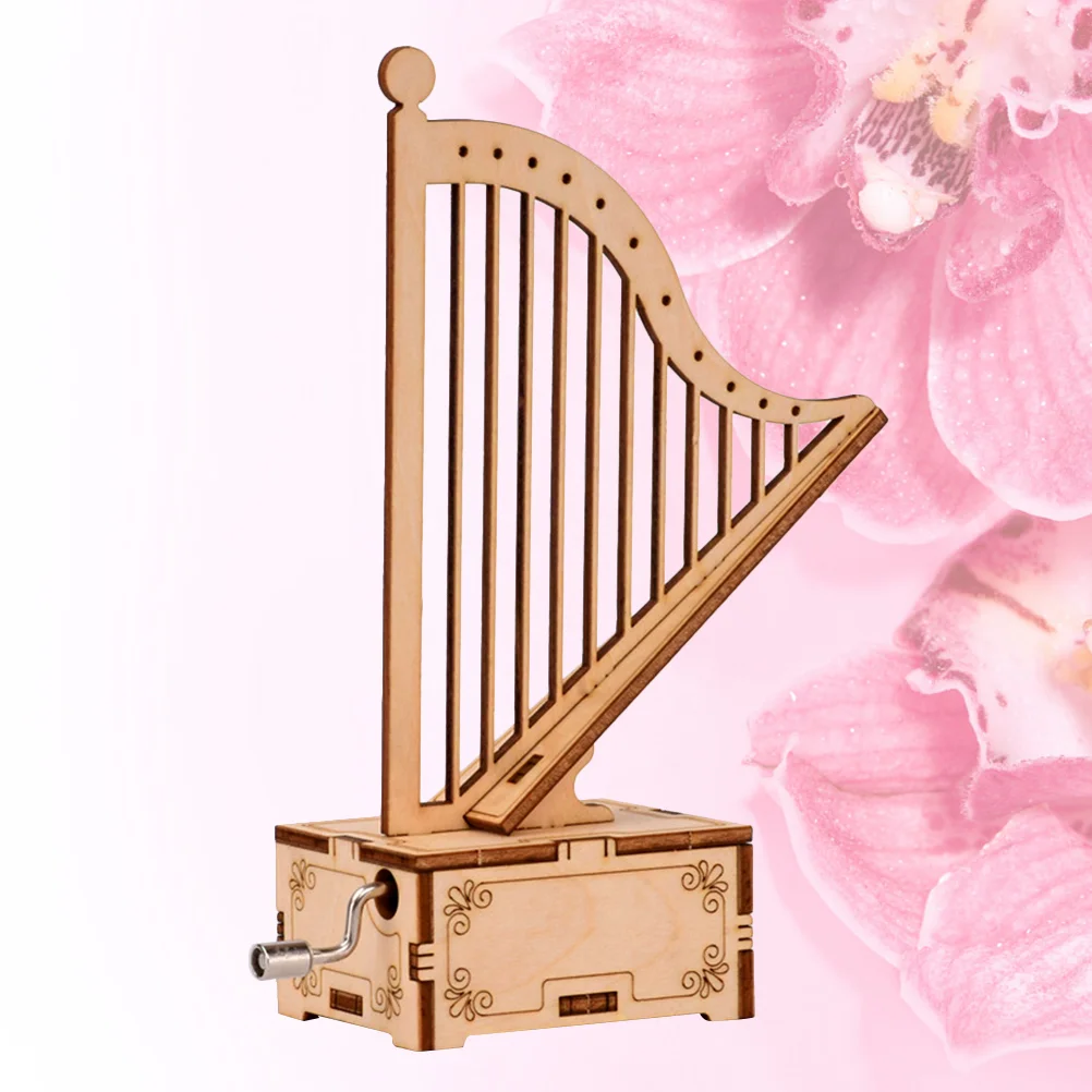 Wooden Handwork Music Box Harp Shape Music Box Wooden Music Box Assembled Muic Box for Kids Handwork Assembled Music Box 5