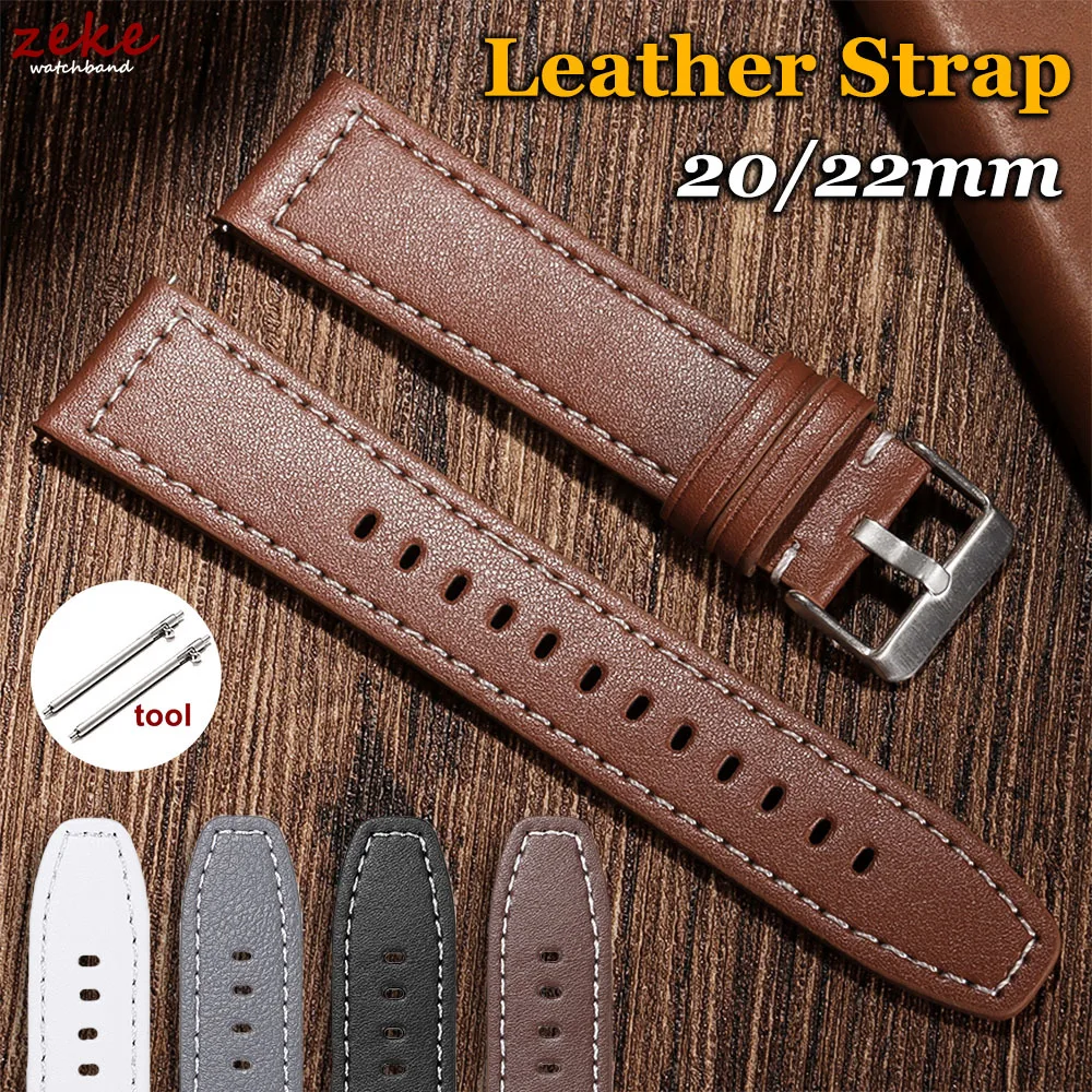 Premium Leather Watchband - Soft Replacement Wrist Strap (22/20mm)