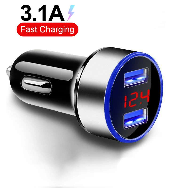 Car Charger 3.1A Led Display Usb Charger For Iphone 13 12 11 8 7 Plus Xiaomi Poco M4 Redmi Note 11 10 9 Mobile Phone Car Charger