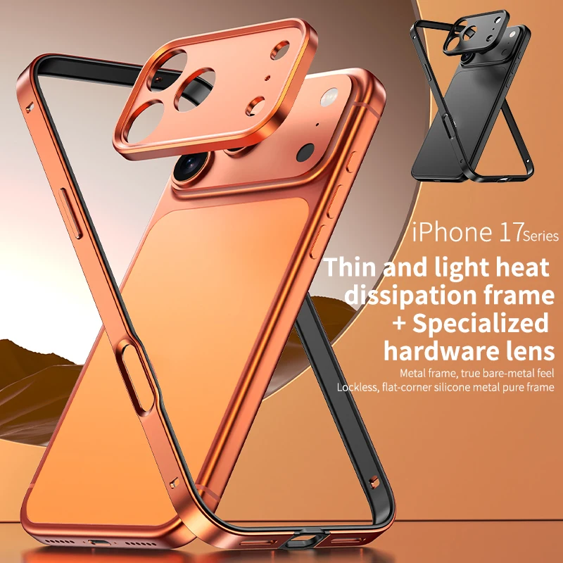 Camera protection + hybrid silicone frame made of metallic aluminum for iPhone 17 Pro Max Better Heat Bumper