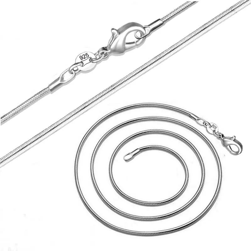 925 Sterling Silver Snake Chain Necklace para homens e mulheres, bijuterias da moda, 1mm, 16 