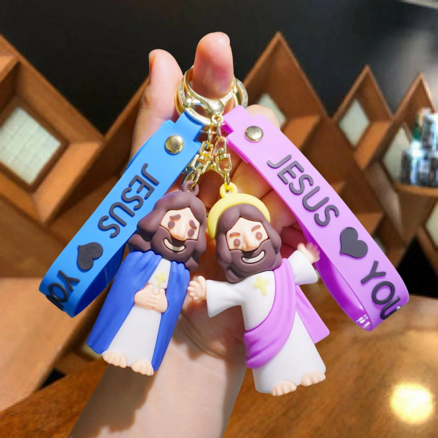 Divine Cartoon Keychains - Adorable Silicone Religious Key Rings with Colorful Straps, Christian-Themed Accessories