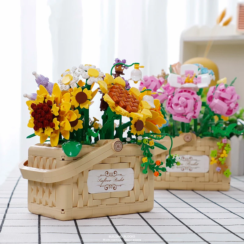 

Balody Sunflower Basket Micro Building Block Plants Eternal Flower 3D Model Bricks Toys Rose Basket For Home Decoration